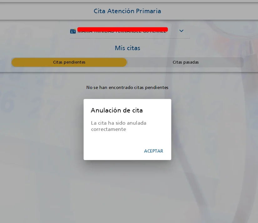 Cita anulada correctamente